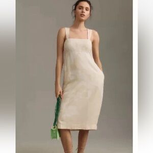 PILCRO Anthropologie Sleeveless Square-Neck Linen Midi Dress Size M NWT